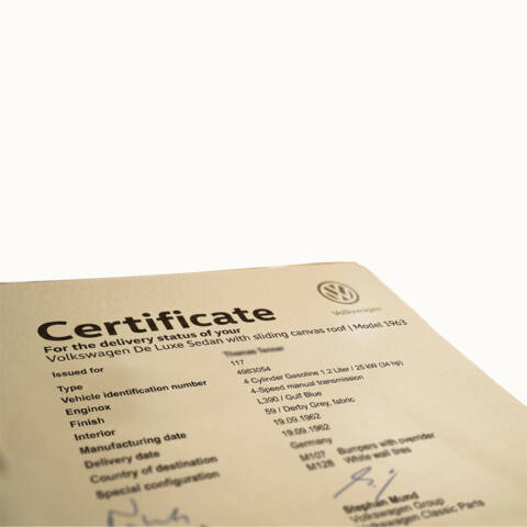 Classic VW Birth Certificate & Data Sheet